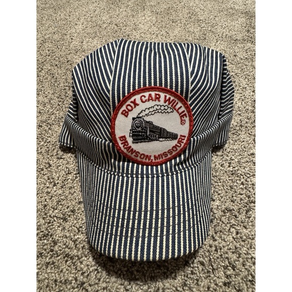 VTG 80s Box Car Willie Branson MO Train Conductor Snapback Hat Striped CLEAN - Picture 1 of 5